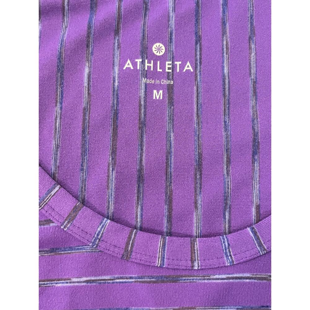 Athleta Women's M Purple Space Dye Striped Activewear Top Thumbholes Athleisure - Picture 6 of 9